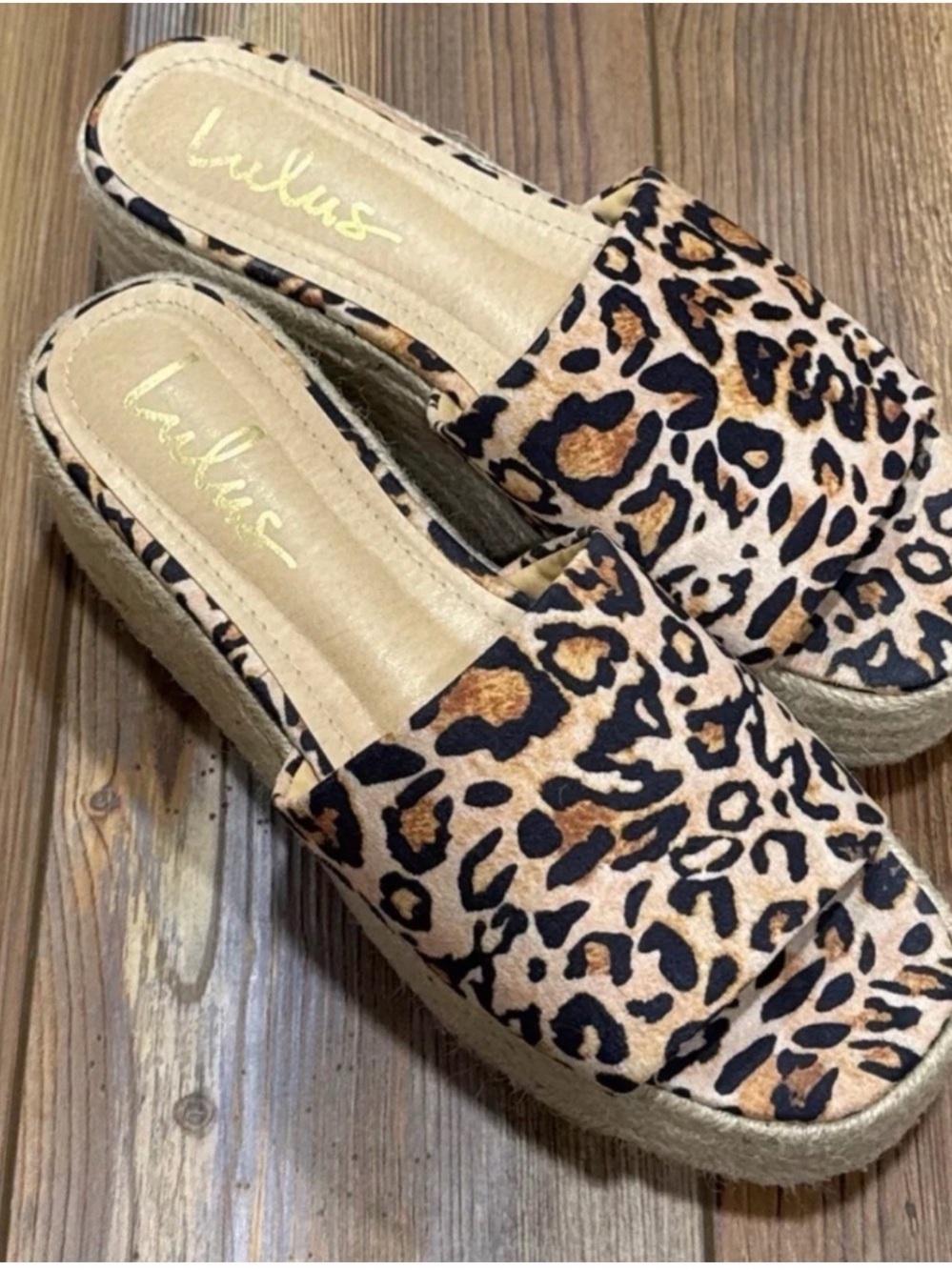 Lulus Leopard Platform Sandals Espadrille Slides Size 8 (Fits 7.5 Runs Small) - Picture 10 of 11